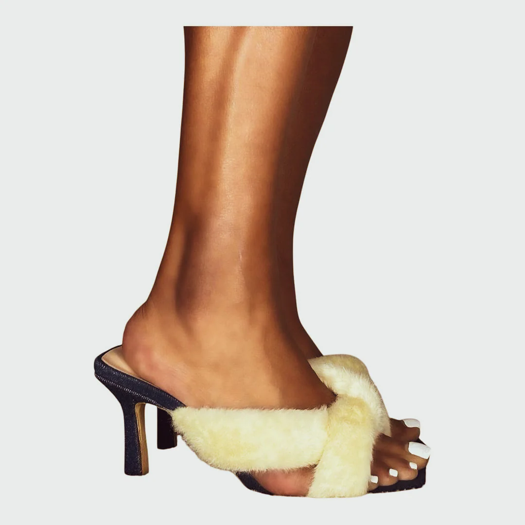 SIA HER DENIM & FUR KITTEN HEELS - Image 3