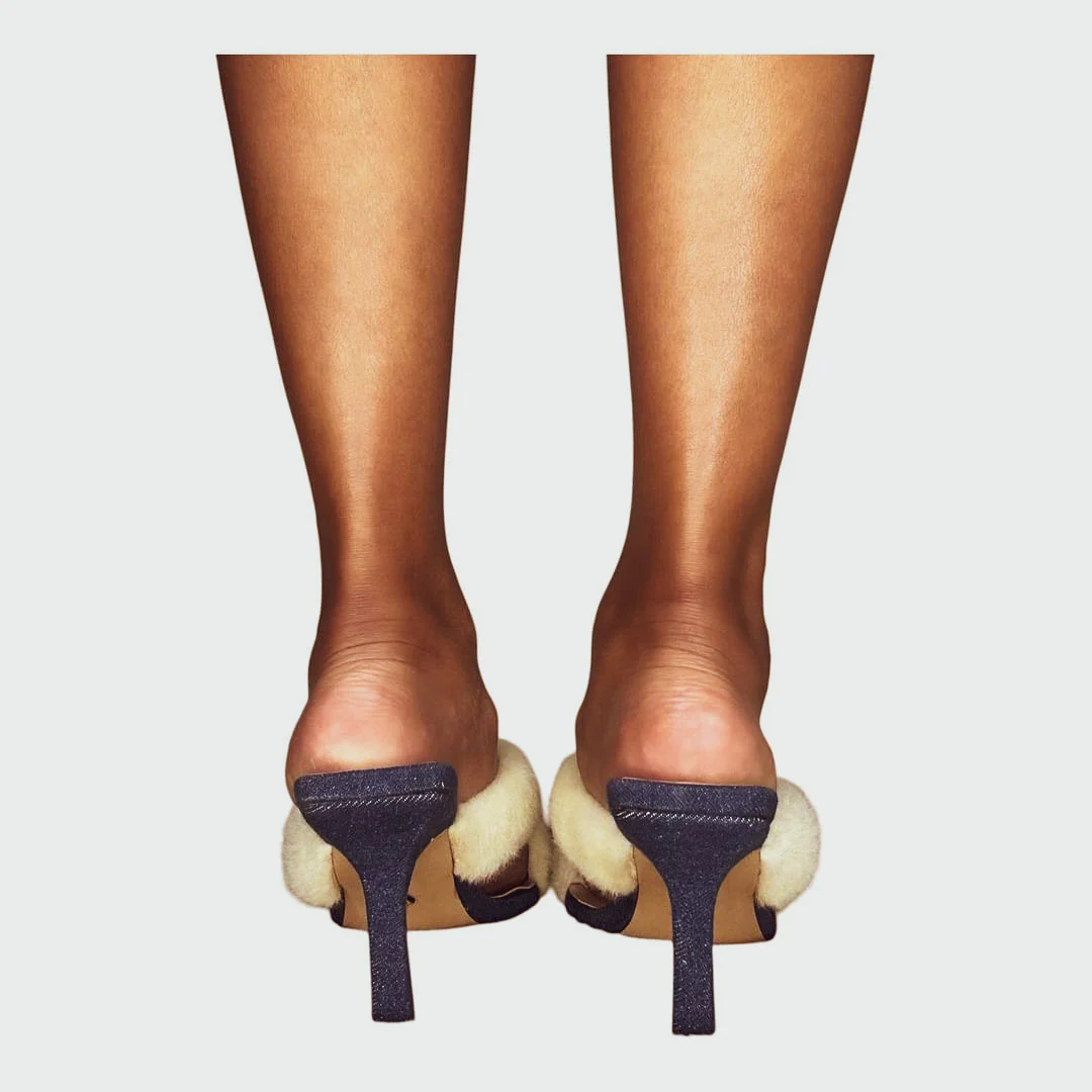 SIA HER DENIM & FUR KITTEN HEELS - Image 4