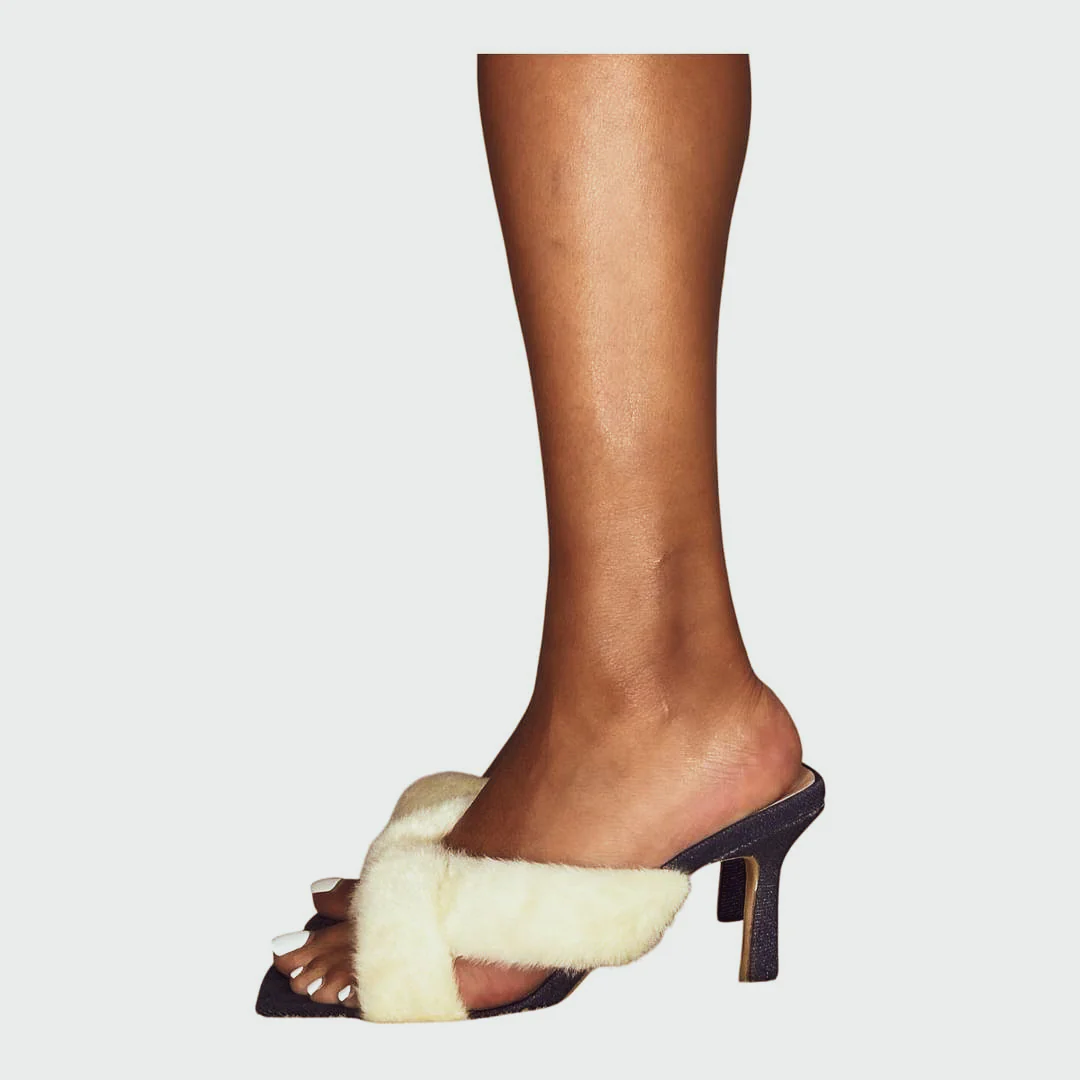 SIA HER DENIM & FUR KITTEN HEELS - Image 5