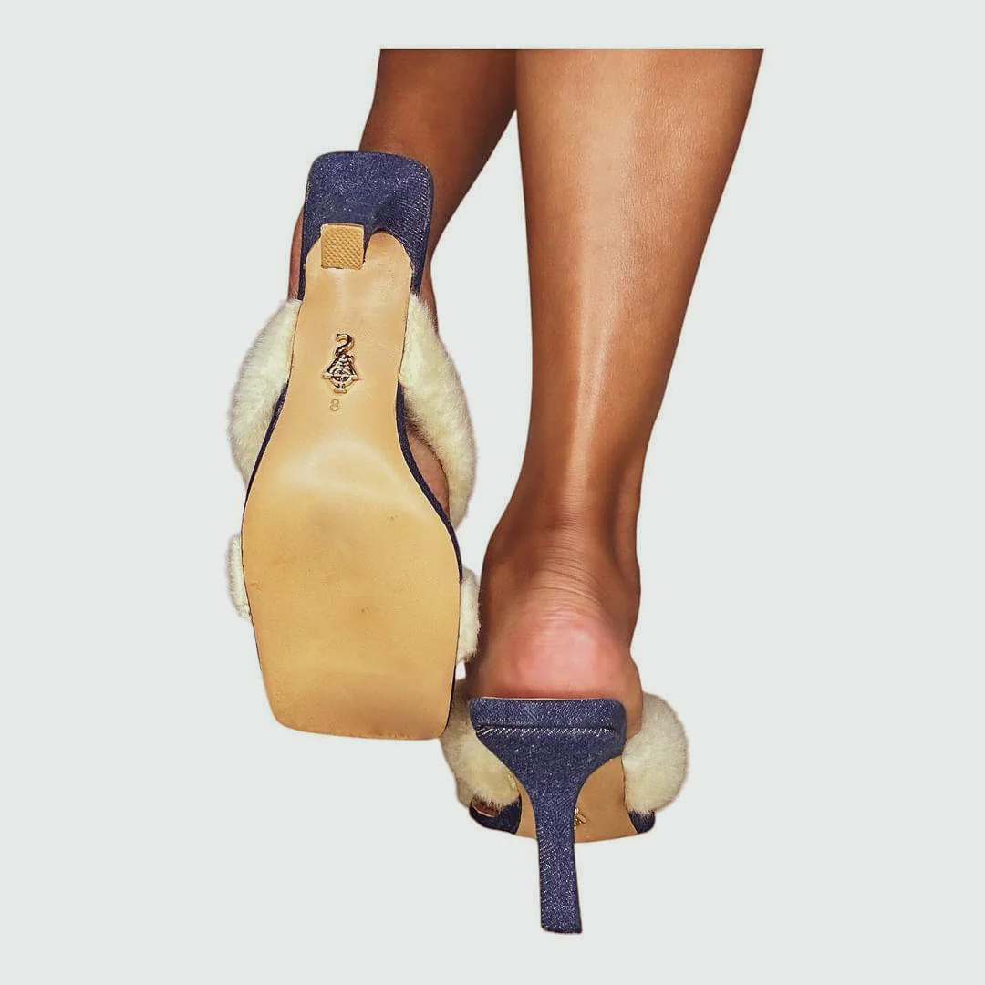 SIA HER DENIM & FUR KITTEN HEELS - Image 6