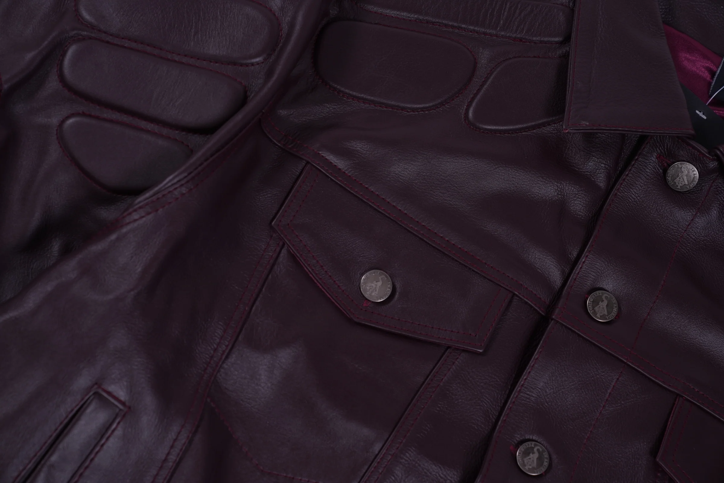 LEATHER MOTO JACKET (BURGUNDY) - Image 3