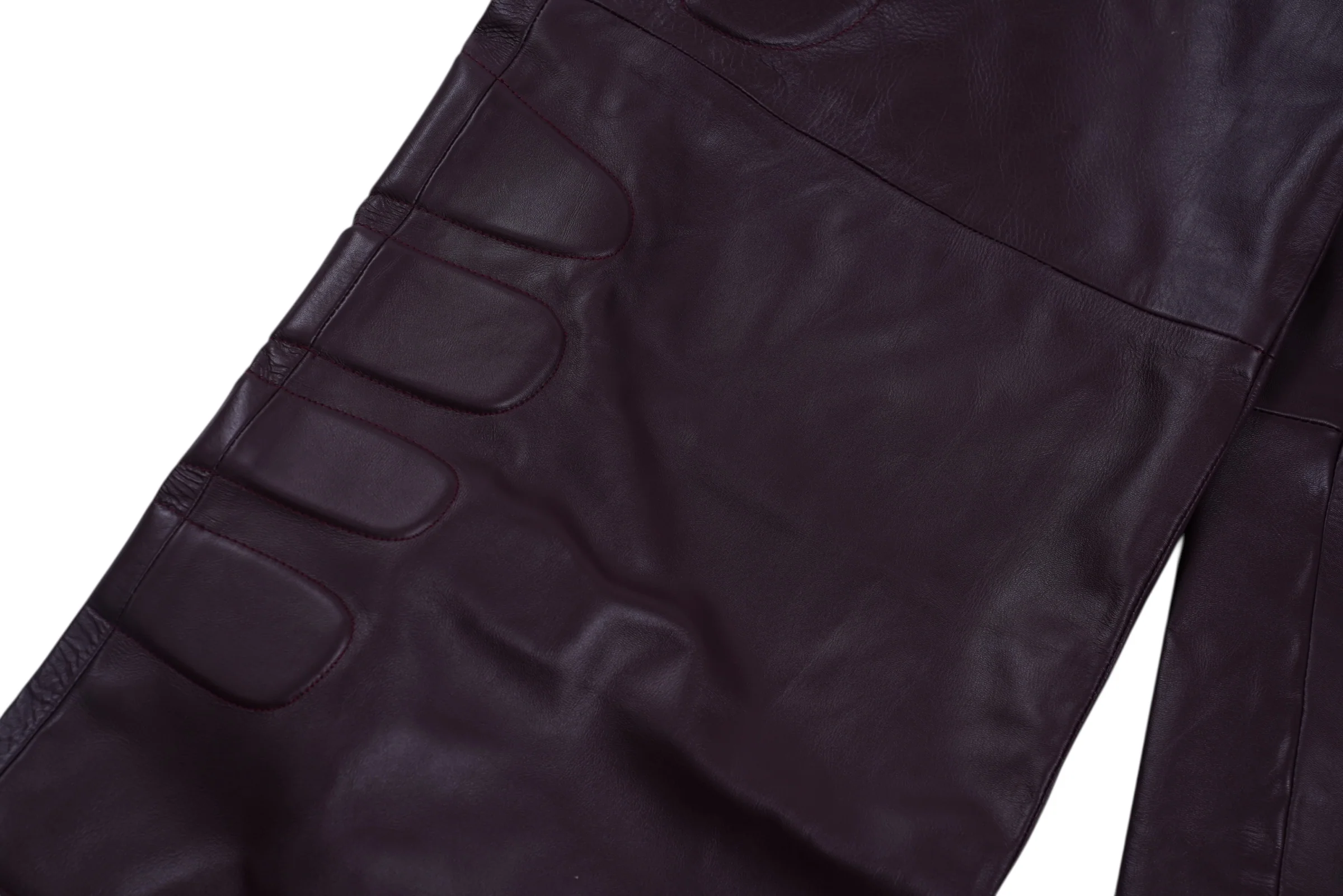 LEATHER MOTO PADDED PANTS (BURGUNDY) - Image 3