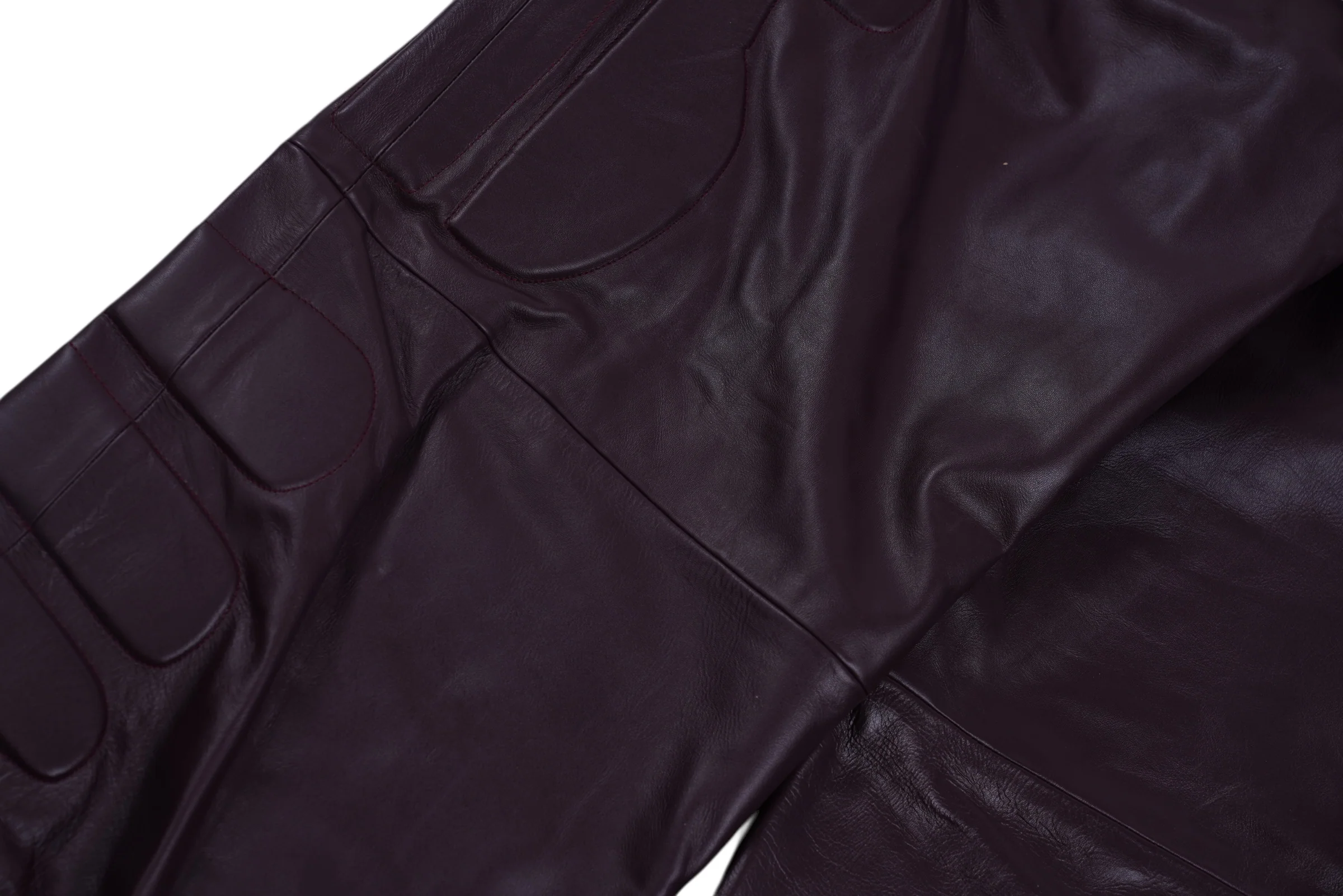 LEATHER MOTO PADDED PANTS (BURGUNDY) - Image 4