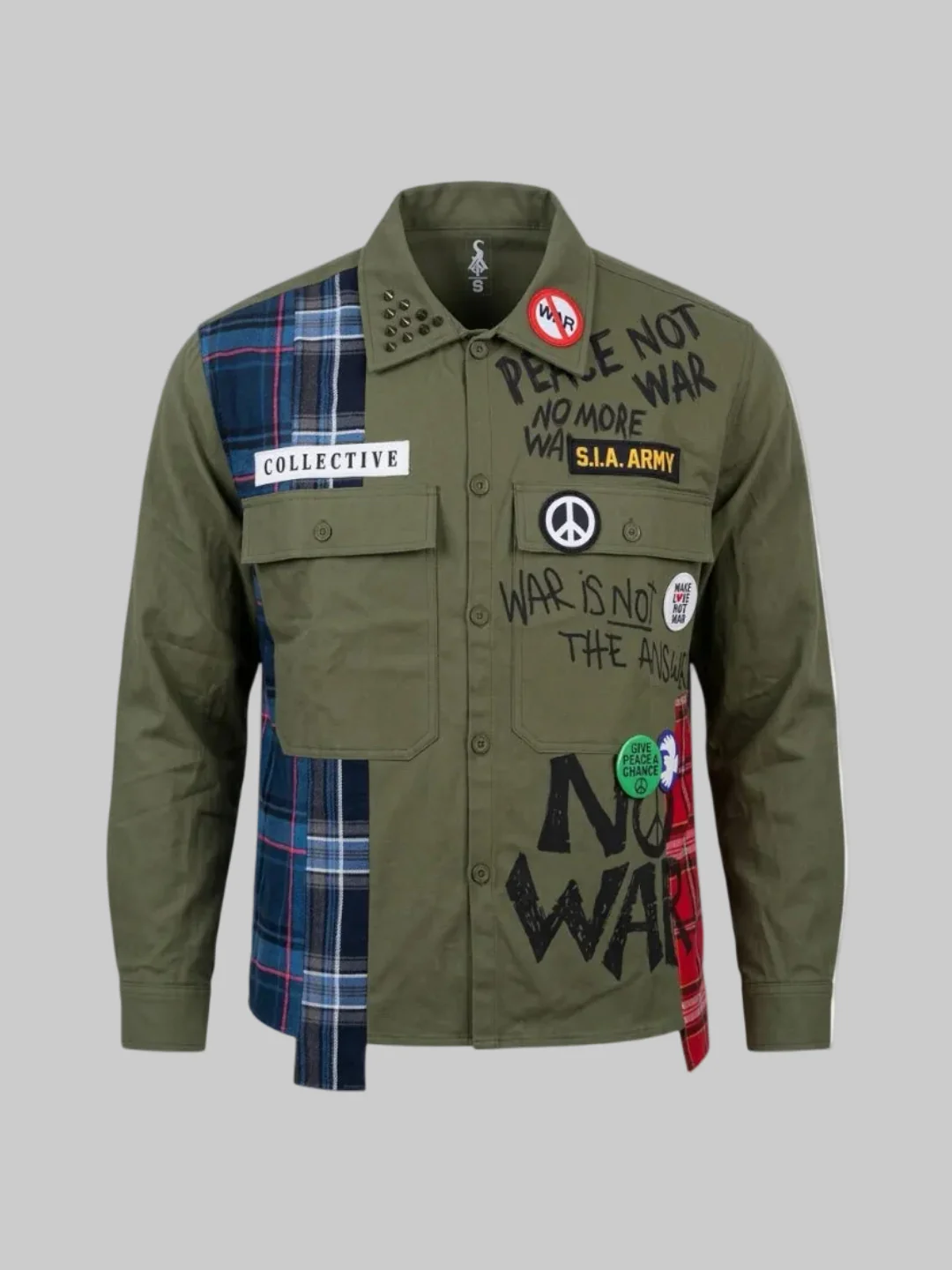 LOVE NOT WAR BUTTON UP (Olive)