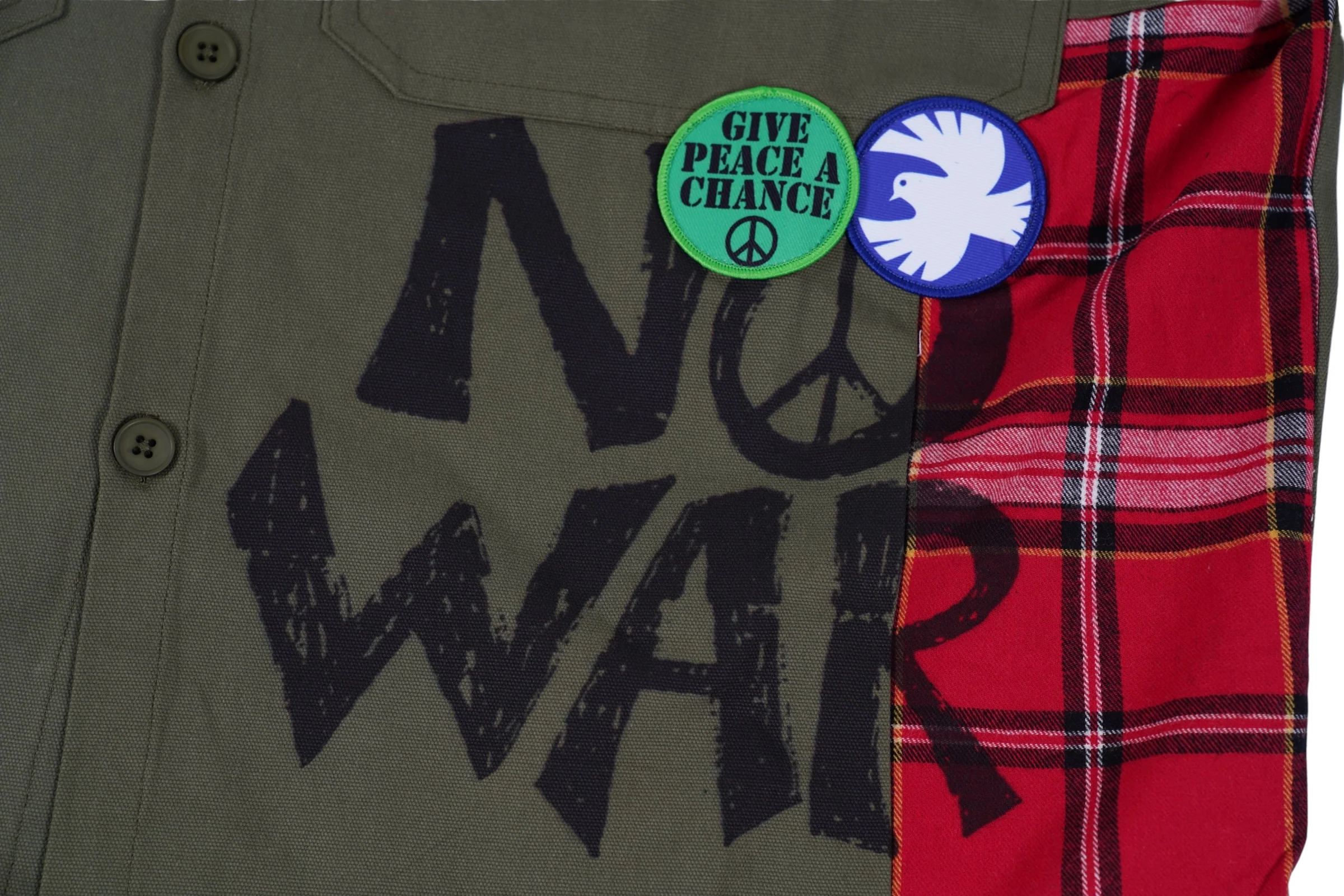 LOVE NOT WAR BUTTON UP (Olive) - Image 6