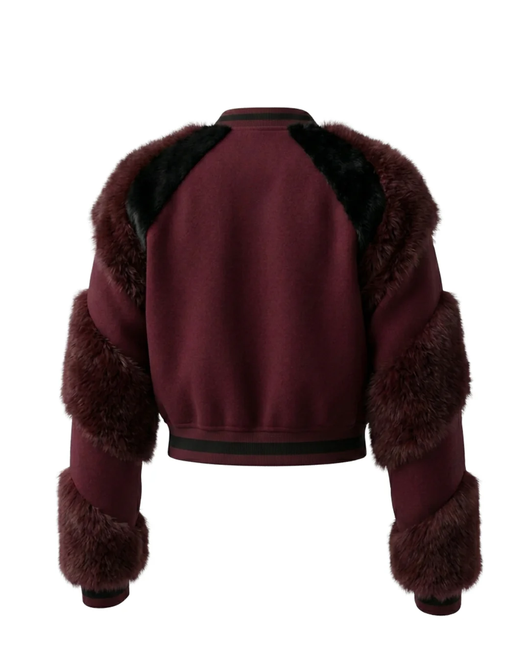 SIA HER Cropped Fur Varsity Jacket (Maroon) - Image 3