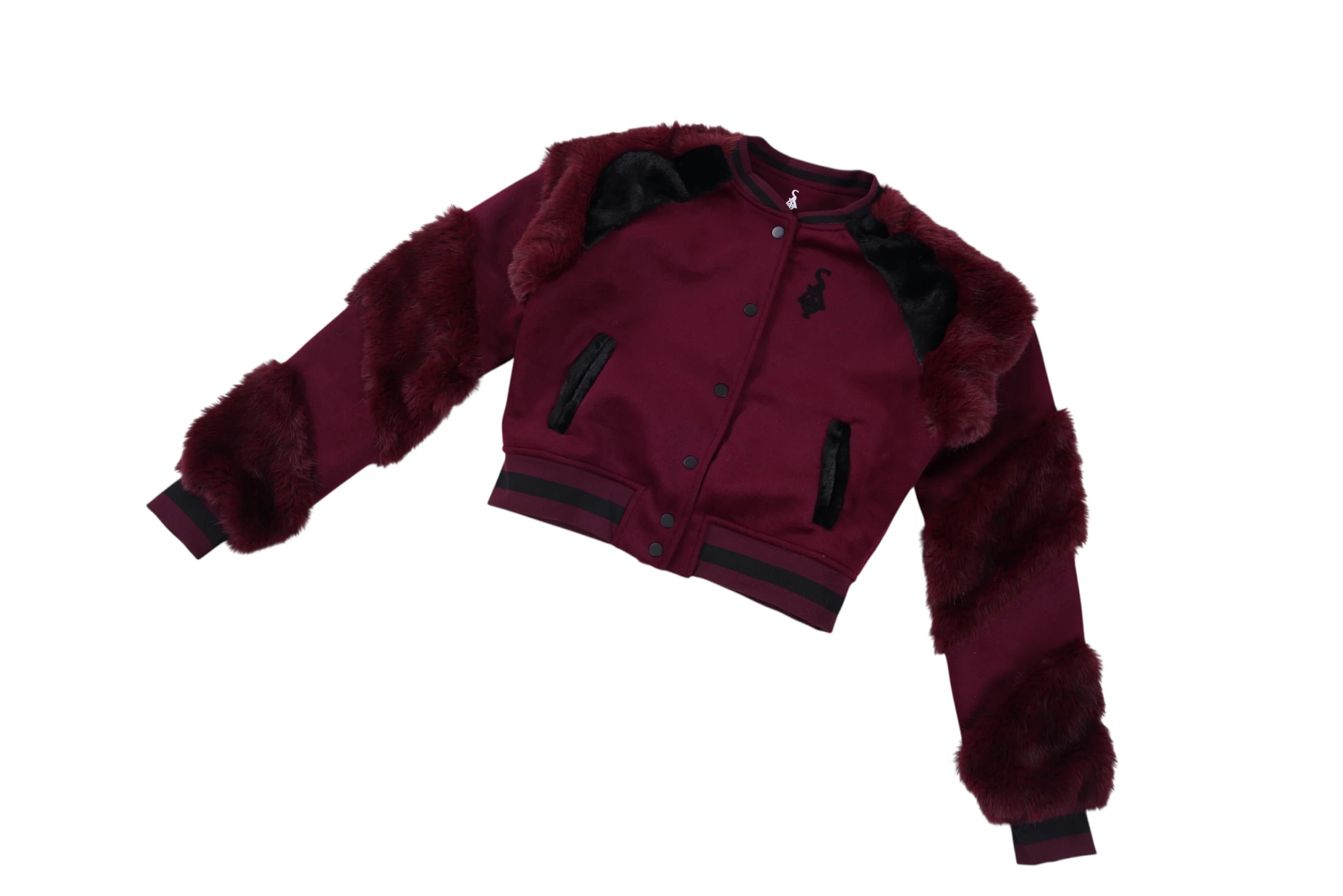 SIA HER Cropped Fur Varsity Jacket (Maroon) - Image 6